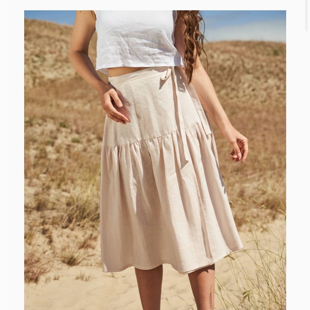 Linen Handmade Studio Sabrina Wrap Skirt – Size Medium (10 US) – Cream Tan
